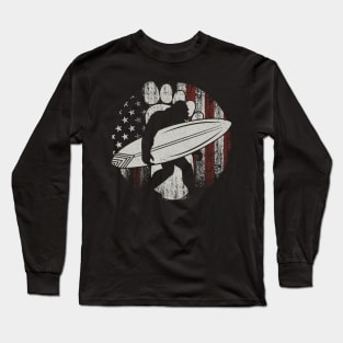 Surfing Bigfoot American Flag Retro Vintage Long Sleeve T-Shirt